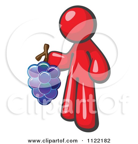 Cartoon Of A Red Man Vintner Wine Maker Holding Grapes - Royalty Free Vector Clipart by Leo Blanchette