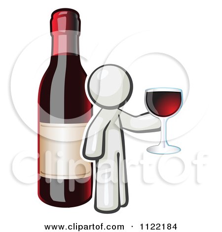 Cartoon Of A White Man Wine Tasting By A Giant Bottle - Royalty Free Vector Clipart by Leo Blanchette