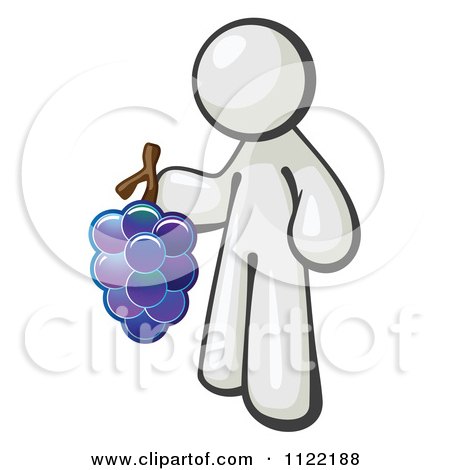Cartoon Of A White Man Vintner Wine Maker Holding Grapes - Royalty Free Vector Clipart by Leo Blanchette