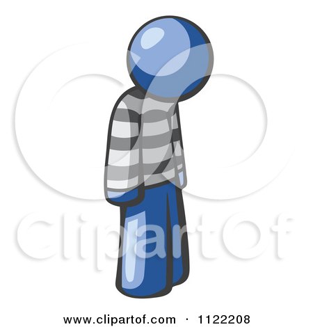 Cartoon Of A Moping Blue Man Prisoner - Royalty Free Vector Clipart by Leo Blanchette