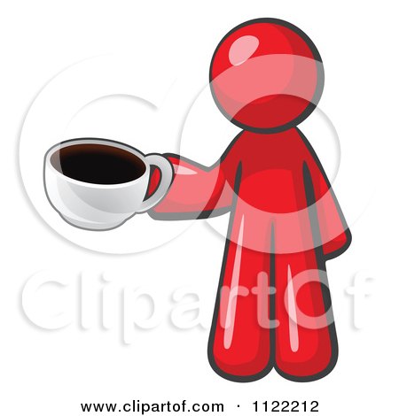 Cartoon Of A Red Man With A Cup Of Coffee - Royalty Free Vector Clipart by Leo Blanchette