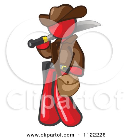 Cartoon Of A Red Explorer Man Carrying A Machete - Royalty Free Vector Clipart by Leo Blanchette
