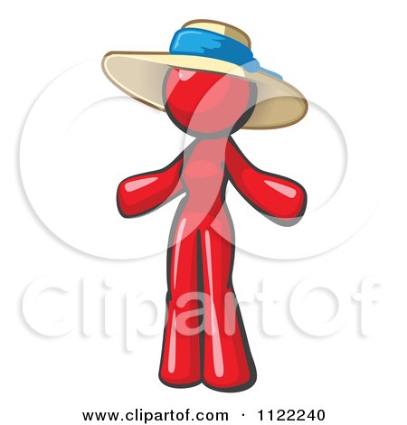 Cartoon Of A Red Woman Wearing A Sun Hat - Royalty Free Vector Clipart by Leo Blanchette