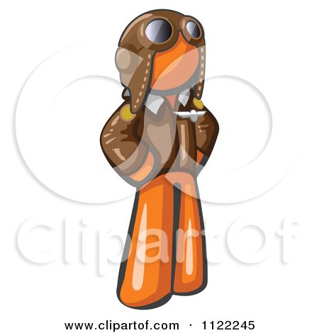 Cartoon Of An Orange Aviator Pilot With A Leather Helmet - Royalty Free Vector Clipart by Leo Blanchette