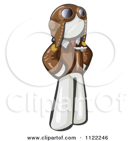 Cartoon Of A White Aviator Pilot With A Leather Helmet - Royalty Free Vector Clipart by Leo Blanchette