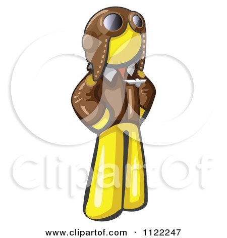 Cartoon Of A Yellow Aviator Pilot With A Leather Helmet - Royalty Free Vector Clipart by Leo Blanchette