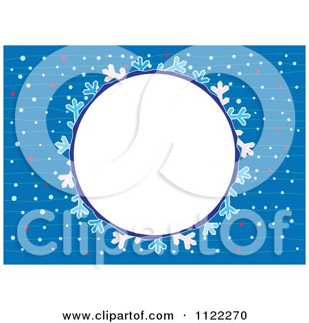 Clipart Of A Round Winter Or Christmas Frame With Snowflakes On Blue - Royalty Free Vector Illustration by Cherie Reve