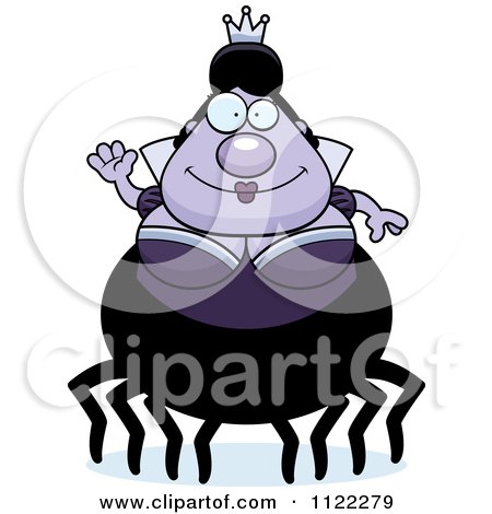 Cartoon Of A Waving Chubby Spider Queen - Royalty Free Vector Clipart by Cory Thoman