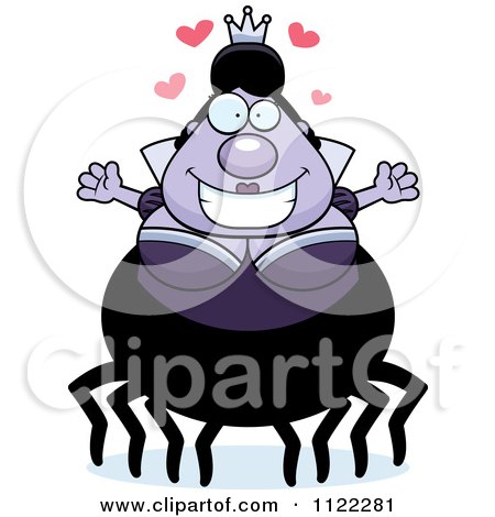 Cartoon Of A Chubby Spider Queen With Open Arms - Royalty Free Vector Clipart by Cory Thoman