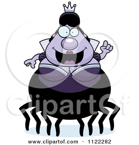 Cartoon Of A Chubby Spider Queen With An Idea - Royalty Free Vector Clipart by Cory Thoman