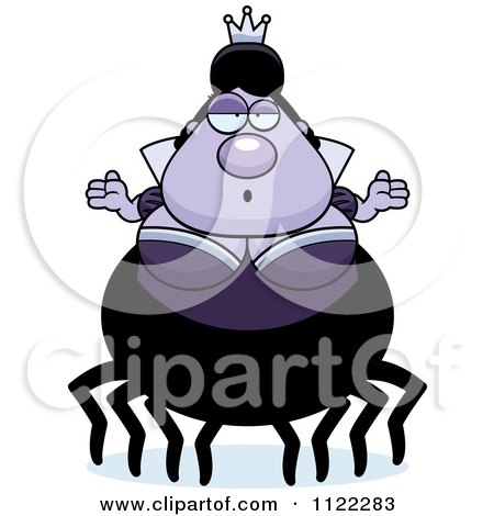 Cartoon Of A Careless Shrugging Chubby Spider Queen - Royalty Free Vector Clipart by Cory Thoman