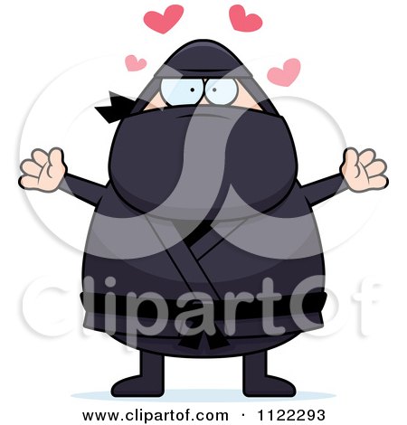 Cartoon Of A Chubby Ninja Man With Open Arms - Royalty Free Vector Clipart by Cory Thoman
