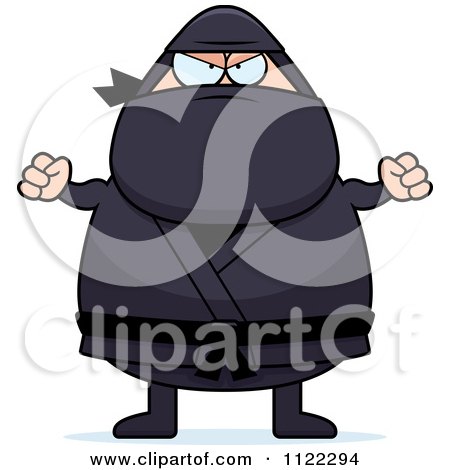 Cartoon Of A Mad Chubby Ninja Man - Royalty Free Vector Clipart by Cory Thoman