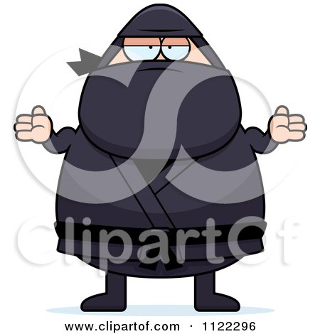 Cartoon Of A Careless Shrugging Chubby Ninja Man - Royalty Free Vector Clipart by Cory Thoman