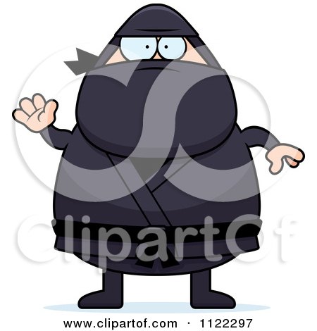 Cartoon Of A Waving Chubby Ninja Man - Royalty Free Vector Clipart by Cory Thoman
