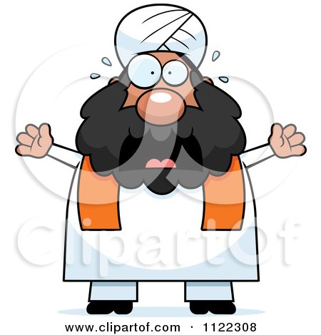 Cartoon Of A Scared Chubby Muslim Sikh Man - Royalty Free Vector Clipart by Cory Thoman