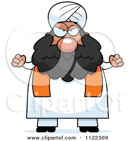 Cartoon Of A Mad Chubby Muslim Sikh Man - Royalty Free Vector Clipart by Cory Thoman