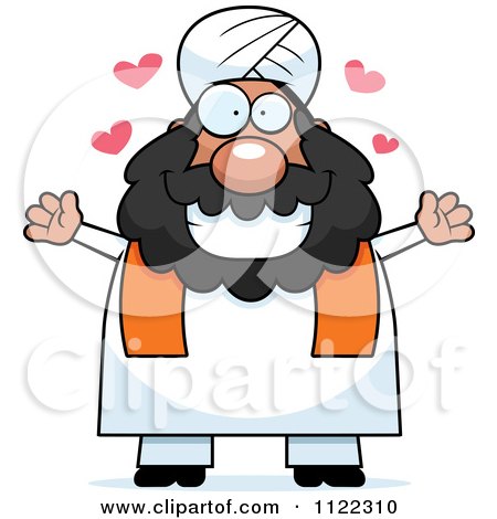 Cartoon Of A Chubby Muslim Sikh Man With Open Arms - Royalty Free Vector Clipart by Cory Thoman