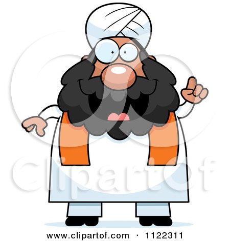 Cartoon Of A Chubby Muslim Sikh Man With An Idea - Royalty Free Vector Clipart by Cory Thoman