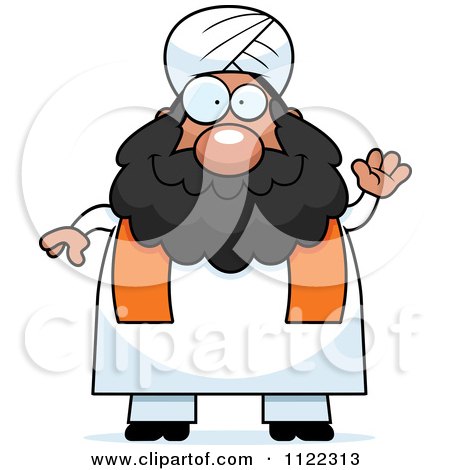Cartoon Of A Chubby Muslim Sikh Man Waving - Royalty Free Vector Clipart by Cory Thoman