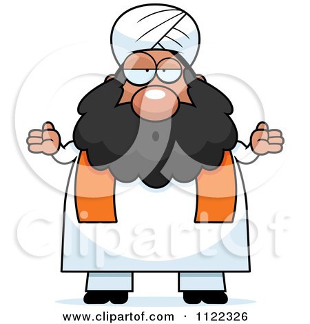 Cartoon Of A Clueless Or Careless Shrugging Chubby Muslim Sikh Man - Royalty Free Vector Clipart by Cory Thoman