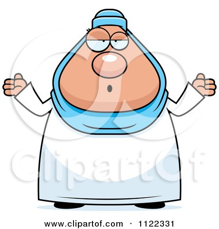 Cartoon Of A Clueless Or Careless Shrugging Chubby Muslim Woman - Royalty Free Vector Clipart by Cory Thoman