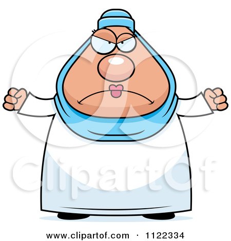 Cartoon Of A Mad Chubby Muslim Woman - Royalty Free Vector Clipart by Cory Thoman