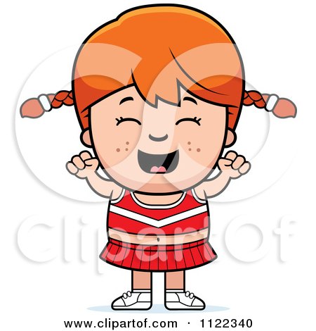 Cartoon Of A Happy Red Haired Cheerleader Girl Cheering - Royalty Free Vector Clipart by Cory Thoman
