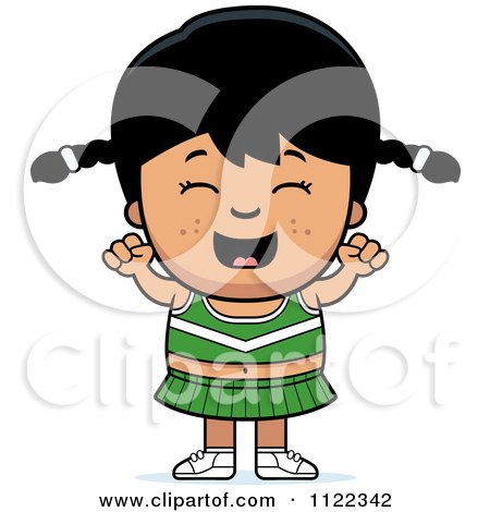 Cartoon Of A Happy Asian Cheerleader Girl Cheering - Royalty Free Vector Clipart by Cory Thoman
