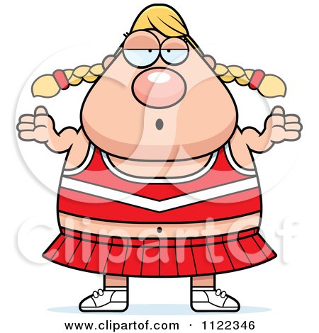 Cartoon Of A Shrugging Careless Chubby Blond Cheerleader - Royalty Free Vector Clipart by Cory Thoman