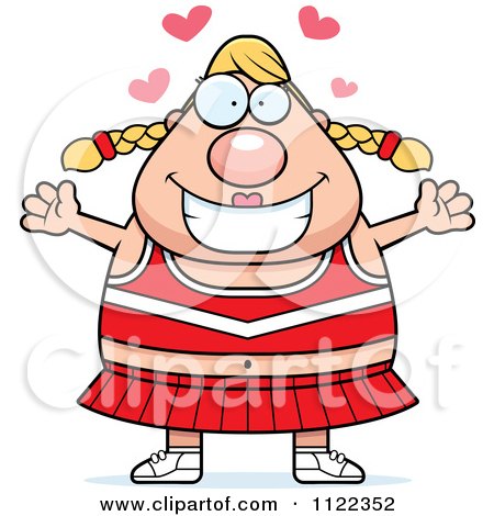 Cartoon Of A Chubby Blond Cheerleader With Open Arms - Royalty Free Vector Clipart by Cory Thoman