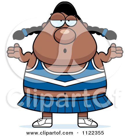 Cartoon Of A Shrugging Careless Chubby Black Cheerleader - Royalty Free Vector Clipart by Cory Thoman