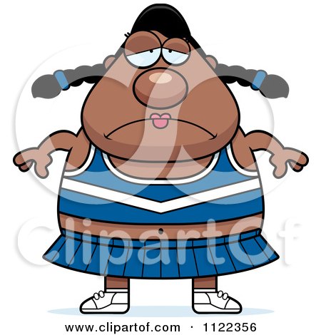 Cartoon Of A Chubby Depressed Black Cheerleader - Royalty Free Vector Clipart by Cory Thoman