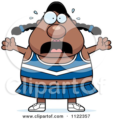Cartoon Of A Chubby Stressed Black Cheerleader - Royalty Free Vector Clipart by Cory Thoman