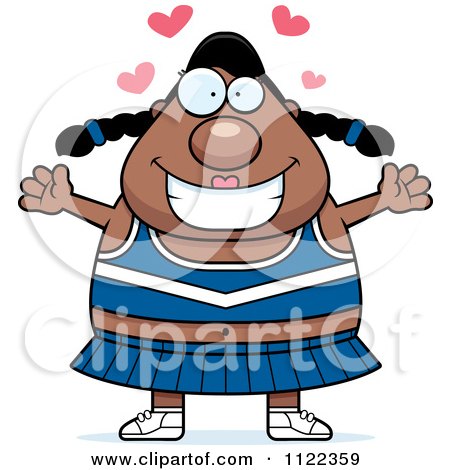 Cartoon Of A Chubby Black Cheerleader With Open Arms - Royalty Free Vector Clipart by Cory Thoman