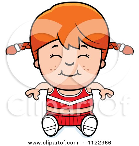 Cartoon Of A Happy Red Haired Cheerleader Girl Sitting - Royalty Free Vector Clipart by Cory Thoman