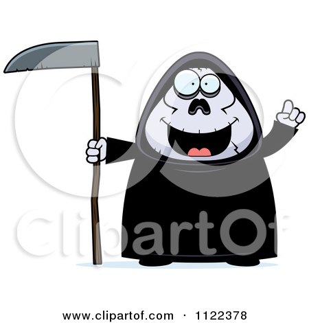 Cartoon Of A Chubby Grim Reaper With An Idea - Royalty Free Vector Clipart by Cory Thoman