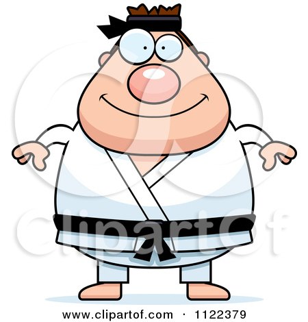 Cartoon Of A Chubby Black Belt Karate Man - Royalty Free Vector Clipart by Cory Thoman