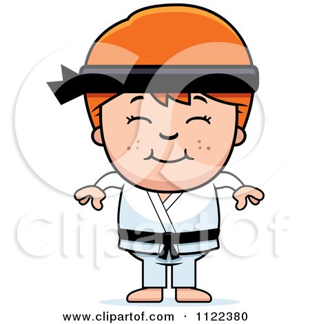 Cartoon Of A Happy Red Haired Martial Arts Karate Boy - Royalty Free Vector Clipart by Cory Thoman