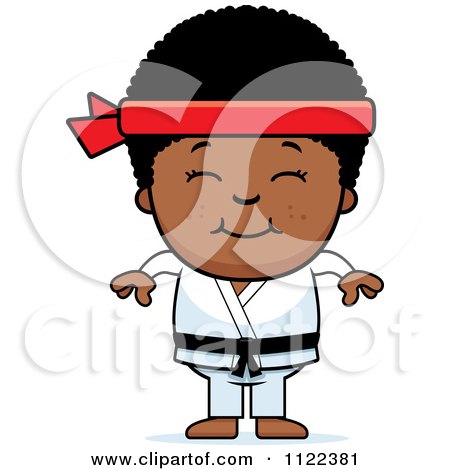 Cartoon Of A Happy Black Martial Arts Karate Boy - Royalty Free Vector Clipart by Cory Thoman