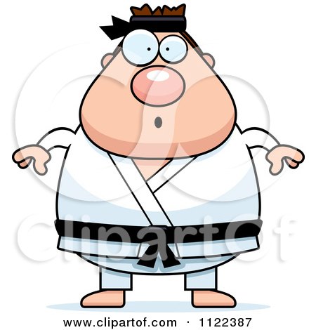 Cartoon Of A Surprised Chubby Black Belt Karate Man - Royalty Free Vector Clipart by Cory Thoman