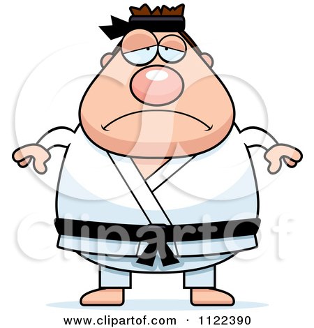 Cartoon Of A Depressed Chubby Black Belt Karate Man - Royalty Free Vector Clipart by Cory Thoman