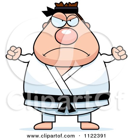 Cartoon Of A Mad Chubby Black Belt Karate Man - Royalty Free Vector Clipart by Cory Thoman