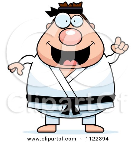 Cartoon Of A Chubby Black Belt Karate Man With An Idea - Royalty Free Vector Clipart by Cory Thoman