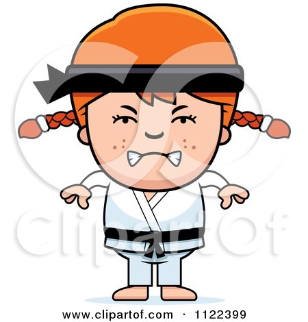 Cartoon Of An Angry Red Haired Martial Arts Karate Girl - Royalty Free Vector Clipart by Cory Thoman