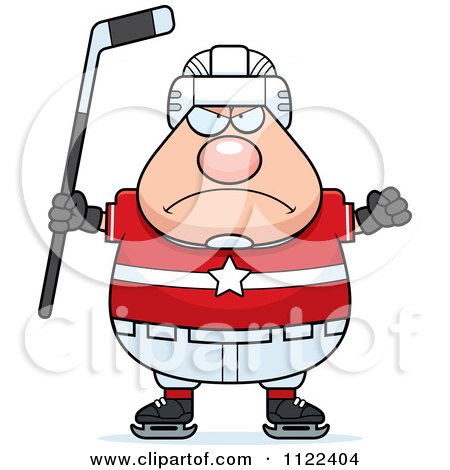 Cartoon Of An Angry Chubby Hockey Player Man - Royalty Free Vector Clipart by Cory Thoman