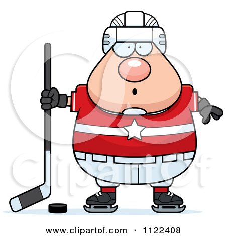 Cartoon Of A Surprised Chubby Hockey Player Man - Royalty Free Vector Clipart by Cory Thoman