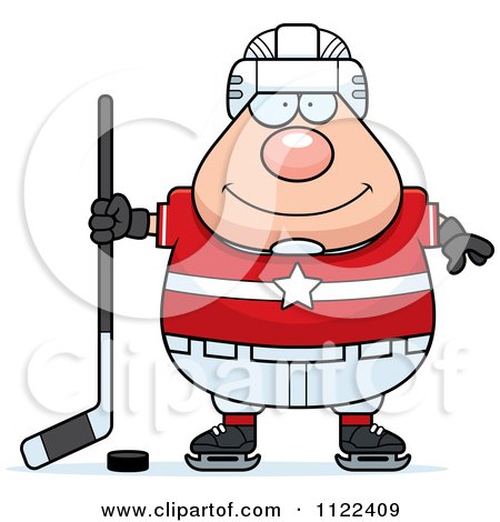 Cartoon Of A Chubby Hockey Player Man - Royalty Free Vector Clipart by Cory Thoman