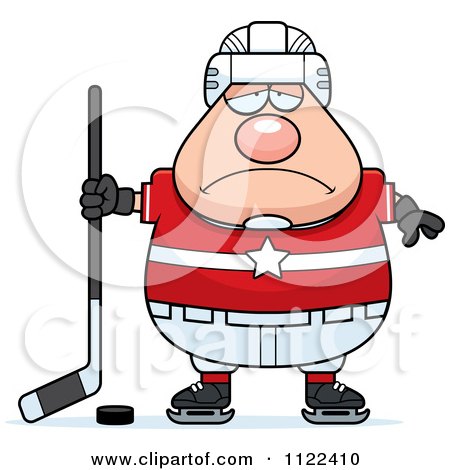 Cartoon Of A Depressed Chubby Hockey Player Man - Royalty Free Vector Clipart by Cory Thoman