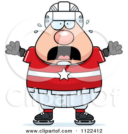 Cartoon Of A Scared Chubby Hockey Player Man - Royalty Free Vector Clipart by Cory Thoman